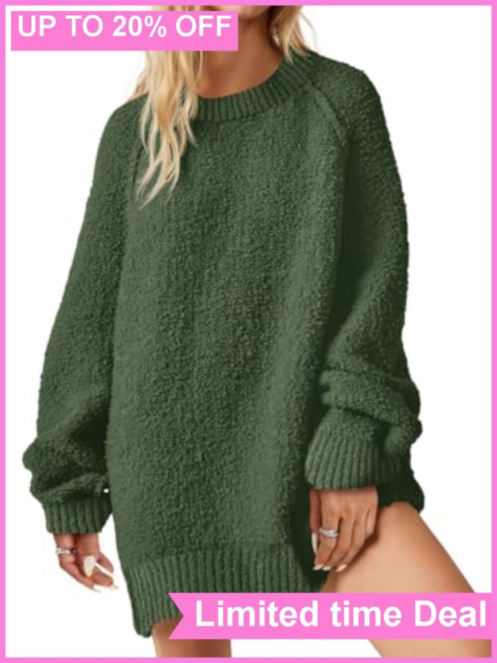 Oversized Fuzzy Crew Neck Pullover Sweater Long Sleeve Tunic Slouchy Casual